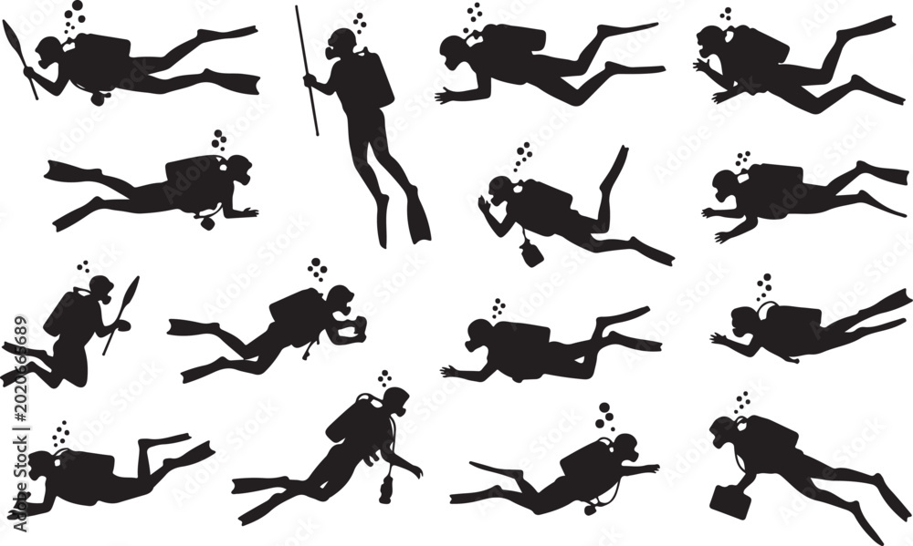 Fotografie Scuba and snorkeling vector silhouettes