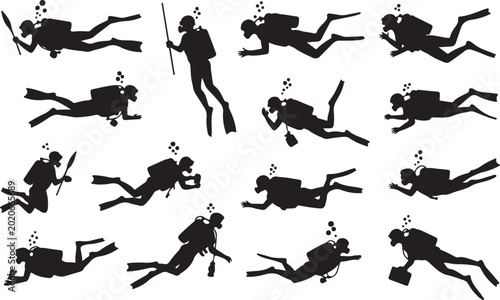 Bilde på lerret Scuba and snorkeling vector silhouettes