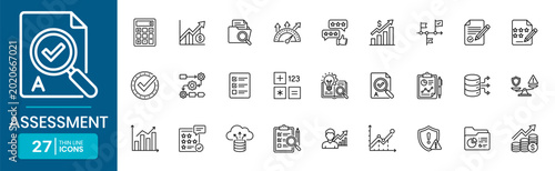 Assessment and Analytics Minimal Thin Line Icon Set