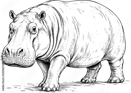 Bild auf Leinwand Hand Drawn Hippopotamus Sketch Vector Illustration Isolated Wildlife Animal Draw