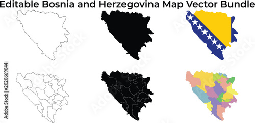 Bild auf Leinwand Bosnia and herzegovina map outlines, flag, and regions