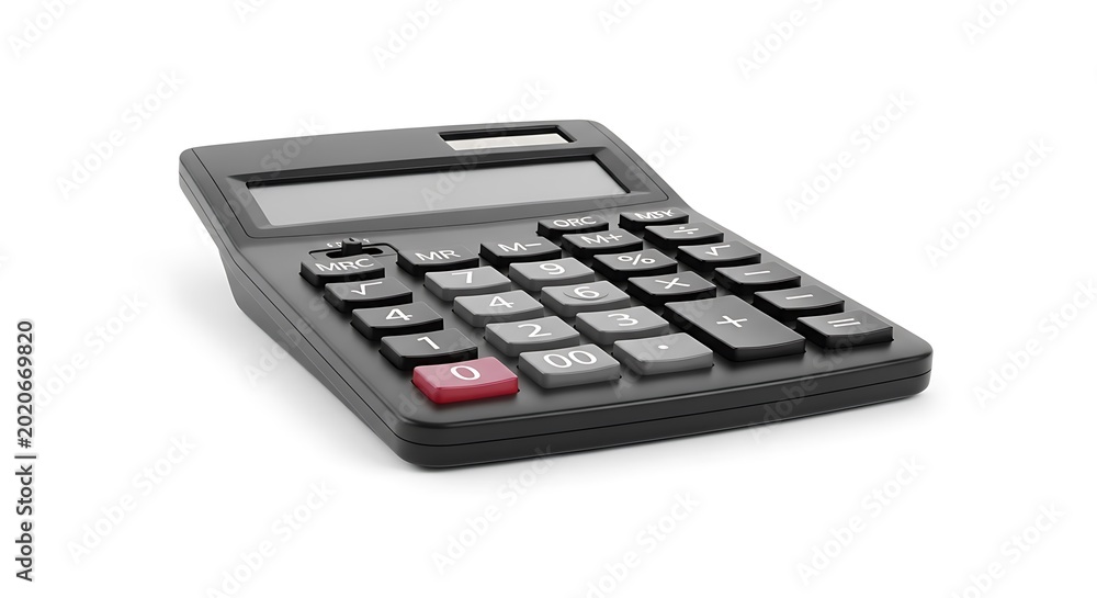 Obraz premium Black digital calculator isolated on a white background for finance