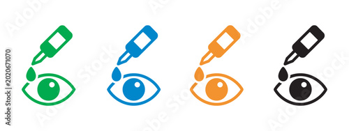 Quadro su tela Eye Care Vector Icon Set, Eye Drops Bottle Symbols, Vision Health Treatment Illu
