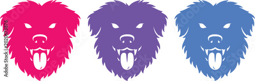 Tableau sur toile Fierce Dog Head Vector Set, three colorful canine illustrations with sharp fangs
