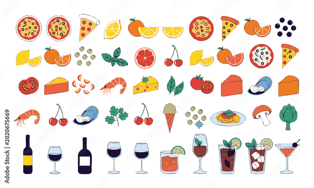 Fototapeta premium Minimal Food Illustration Vector Collection.