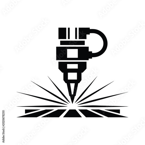 Industrial laser cutting machine beam icon illustration