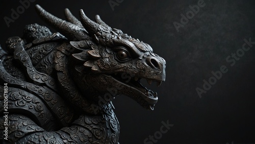 Close up of statue of dragon, 3d render style background - Generative AI