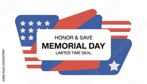 Memorial day sale banner with american flag design and promotional text