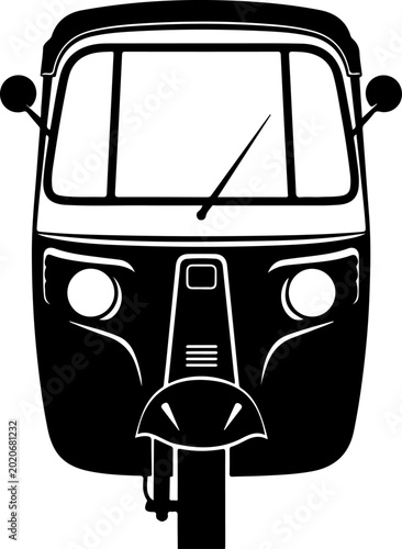 Tuk Tuk, Auto Rickshaw, Vector Illustration, Black and White, Transportation Icon