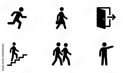 Quadro su tela Human Silhouette Icons: Running, Walking, Stairs, Exit Door, People, Pointing