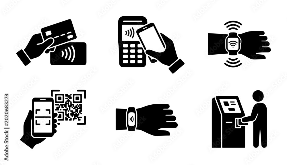 Εκτύπωση καμβά Contactless Payment Icons: Credit Card Tap, NFC Mobile Pay, Smartwatch Transacti
