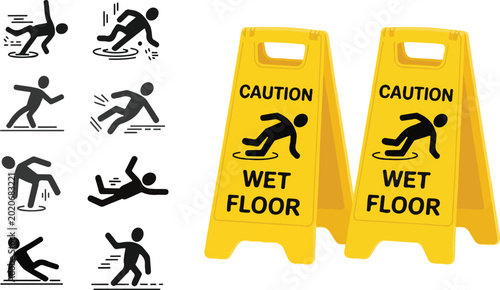 Cuadro en lienzo Set of falling person silhouette pictogram