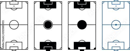 Schilderij op canvas Soccer football stadium pitch field top view blueprint icon set with tactical li