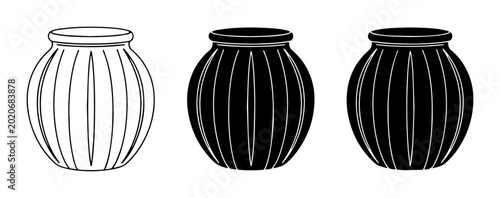 Schilderij op canvas Three Ceramic Pots, Outline and Solid Black, Decorative Vessels, Ancient Pottery