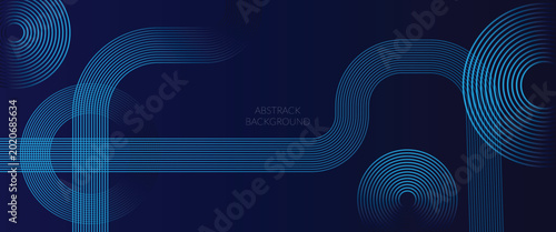 Fotografie Abstract dark blue background with dynamic blue concentric circles and lines, modern design concept