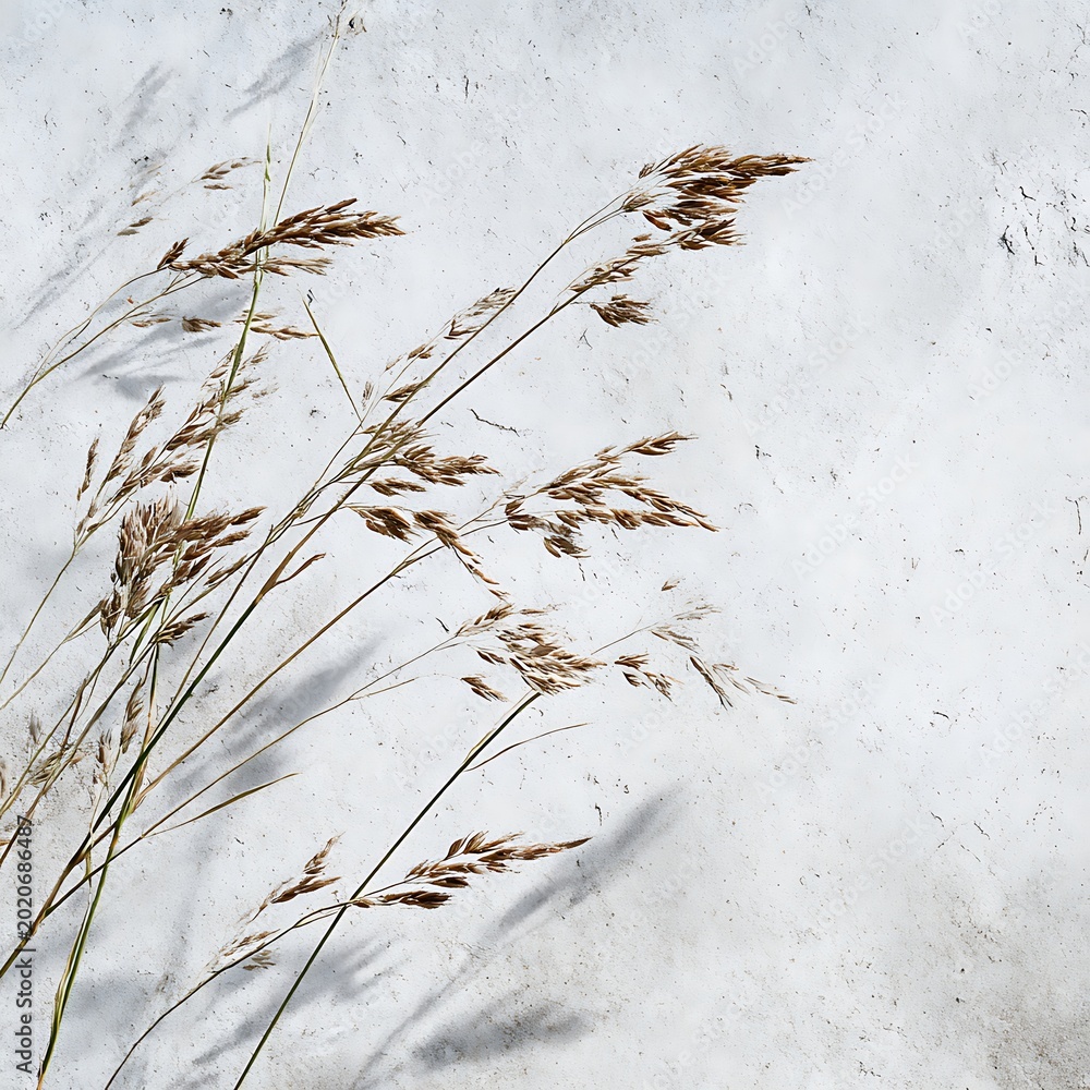 Fototapeta premium Gentle Sway of Dry Grass Against a White Wall