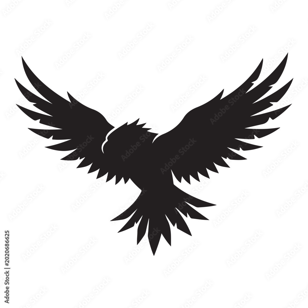 Fototapeta premium Elegant black silhouette bird with spread wings isolated design
