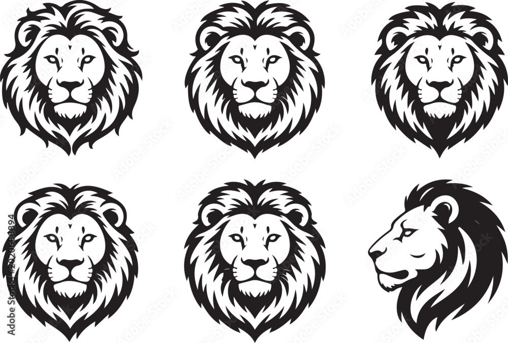 Φωτογραφία Set of lion faces