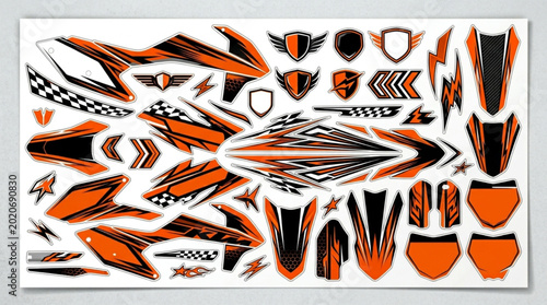 Cuadro en lienzo Collection of Orange and Black Racing Decals and Stickers.