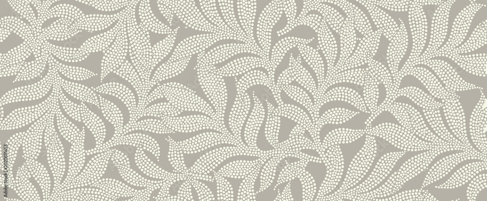 Fototapeta premium Abstract floral leaves seamless pattern with dotted style. 