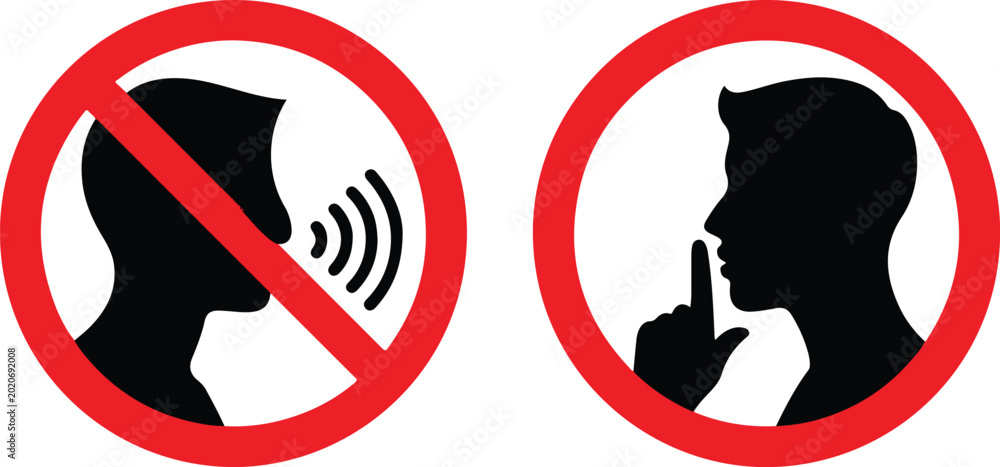 Εκτύπωση καμβά Silent please sign. Crossed person talking, Shhh icon in circle