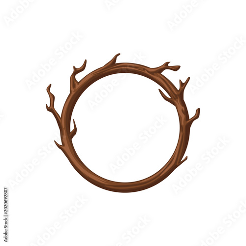 Round Wooden Branch Frame Vector Illustration