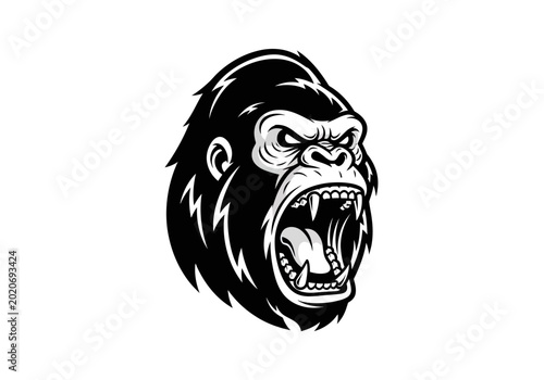 Angry gorilla head mascot logo design.