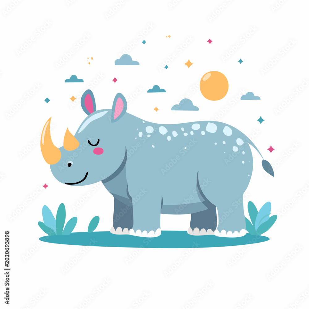 Fototapeta premium Cute Cartoon Rhinoceros Illustration