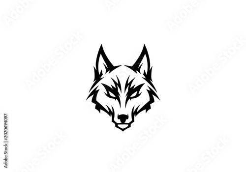 Front view wolf head minimalist stylized logo design icon.