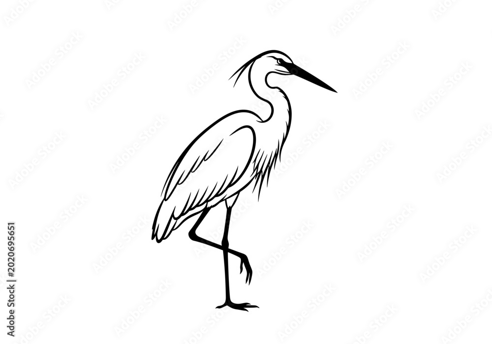 Obraz premium Minimalist heron bird standing on one leg illustration