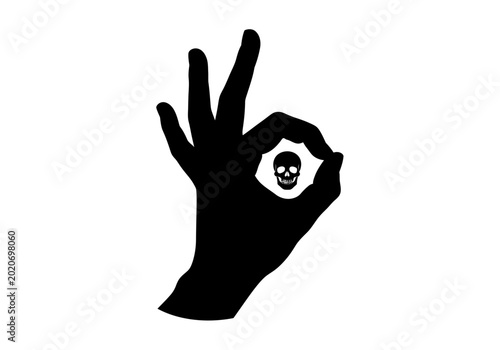 Schilderij op canvas OK hand gesture with skull icon inside circle.