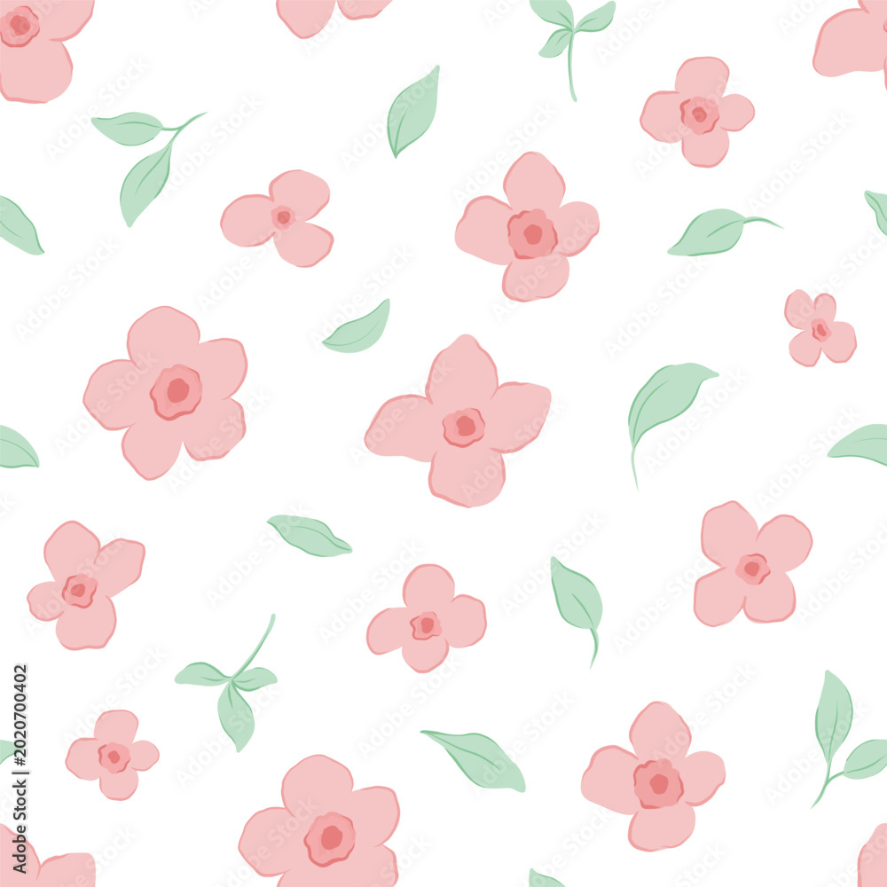 Foto Seamless simple floral pattern with tiny abstract pink flowers on white background