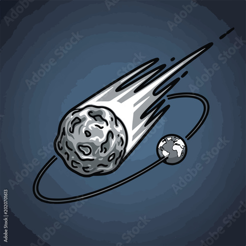 Large asteroid hurtling through space near a small planet