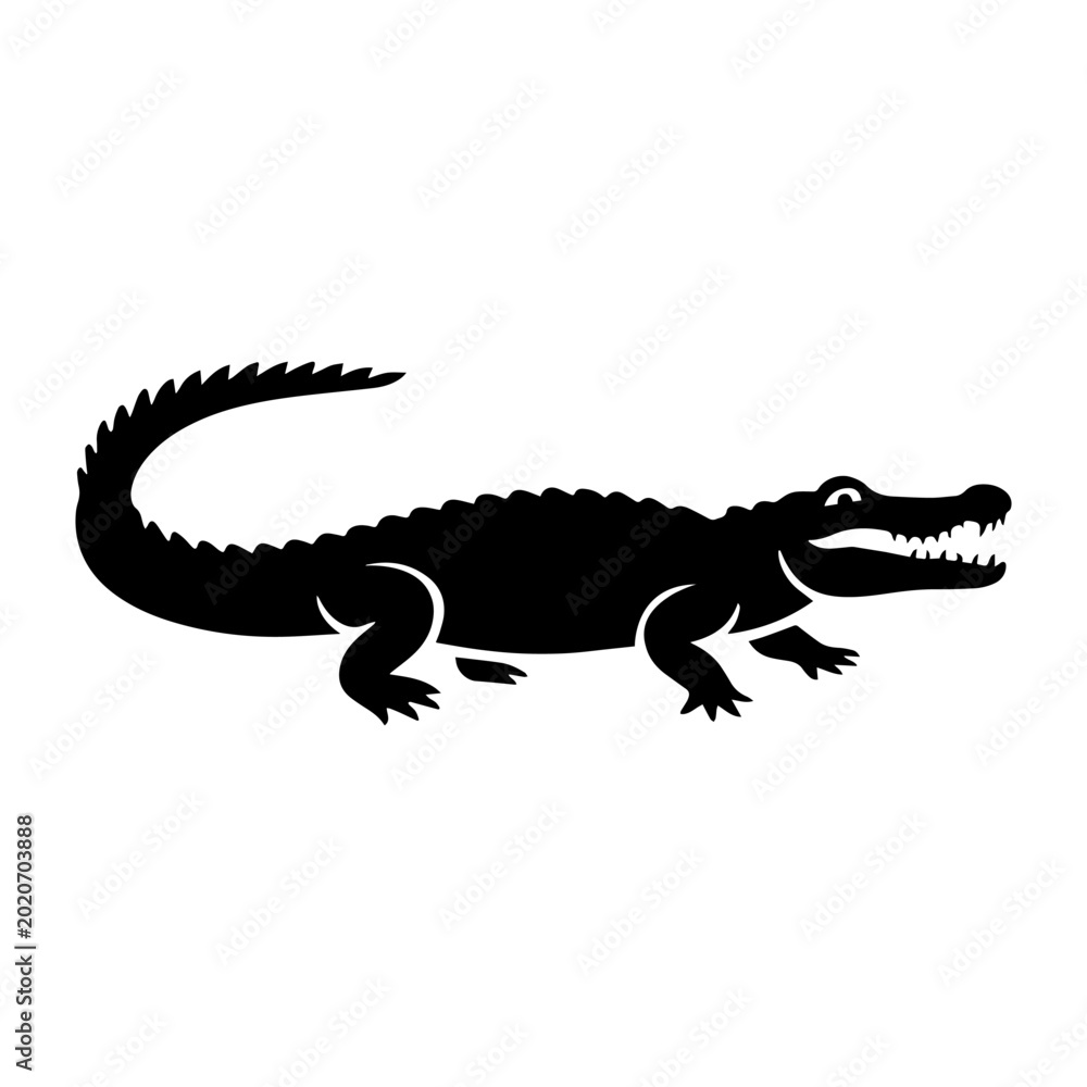 Obraz premium Black Crocodile Animal Outline Illustration.