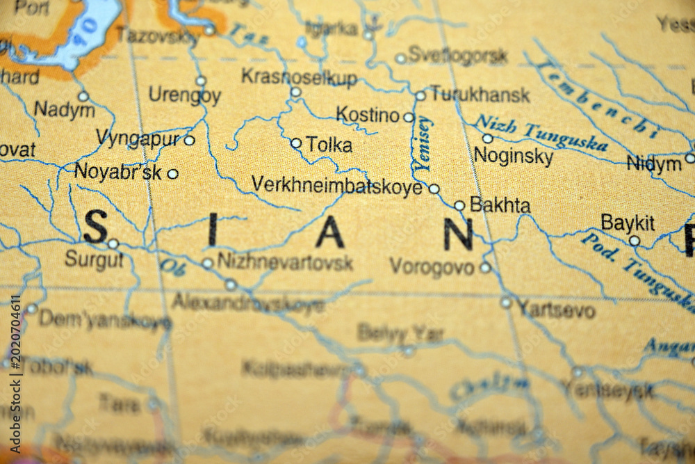 Obraz premium Verkhneimbatskoye Russia Map Highlight with Blurred Background Clean Location Emphasis