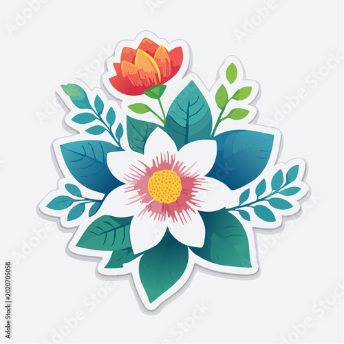 Stylized Floral Arrangement with White and Red Flowers