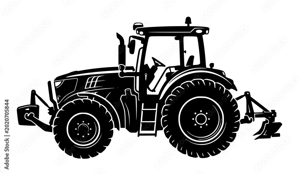 Obraz premium Farm tractor black silhouette vector illustration isolated on white background