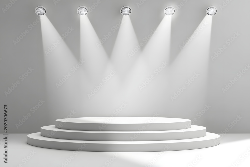 Obraz premium Minimalist stage vector template with white spot lights and copy space. 