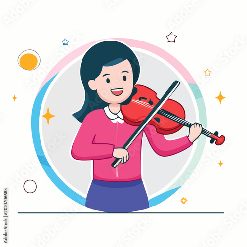 Cartoon Girl Playing Violin