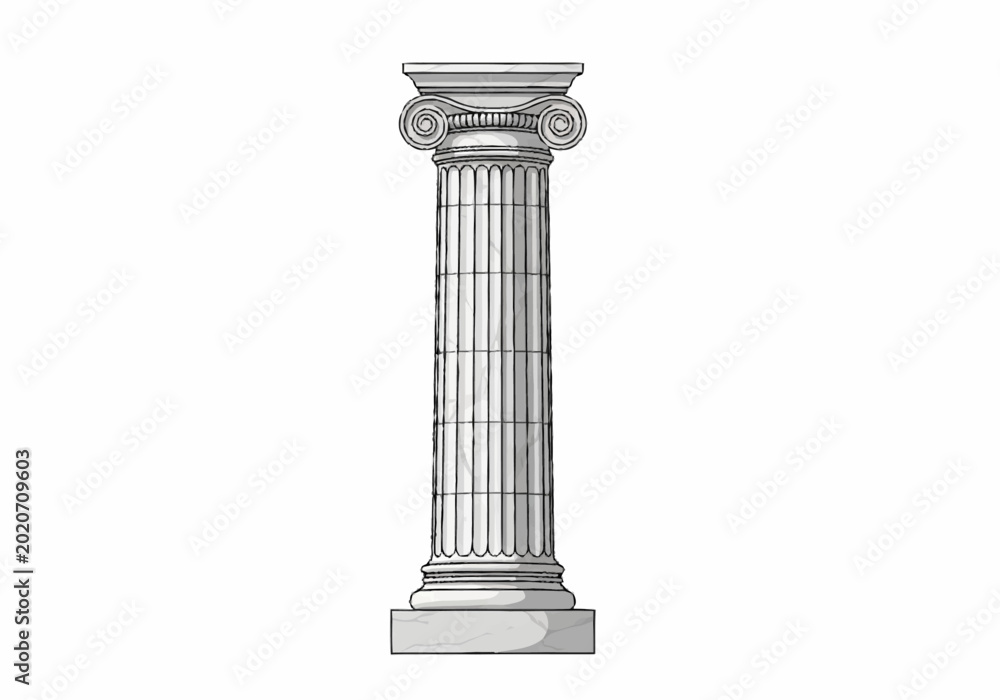 Foto Ancient Greek Ionic Column Architectural Element Illustration.