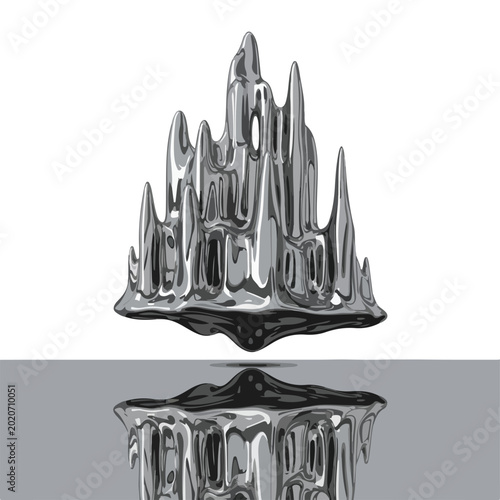 Metallic sculpture with sharp points on reflective surface