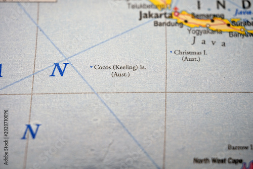 Foto Cocos (Keeling) Islands (Australia) on World Map – Selective Focus with Sharp Fo