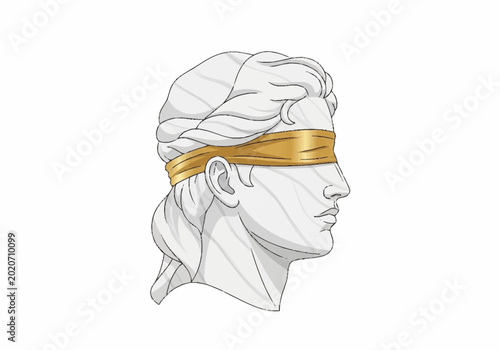 Foto Blindfolded classical sculpture head in profile symbolizing justice or ignorance