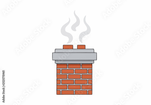 Tableau sur toile Brick chimney with smoke rising isolated on white background.