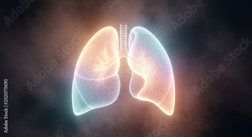 Glowing Digital Illustration of Human Lungs on Dark Background.