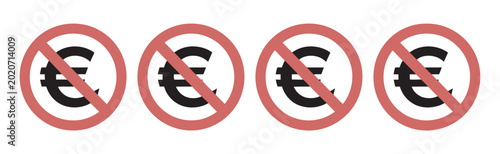 Bilde på lerret Euro ban icon set, no money restriction symbol, currency prohibition sign, financial limitation and economic control vector illustration for banking and app design on transparent background