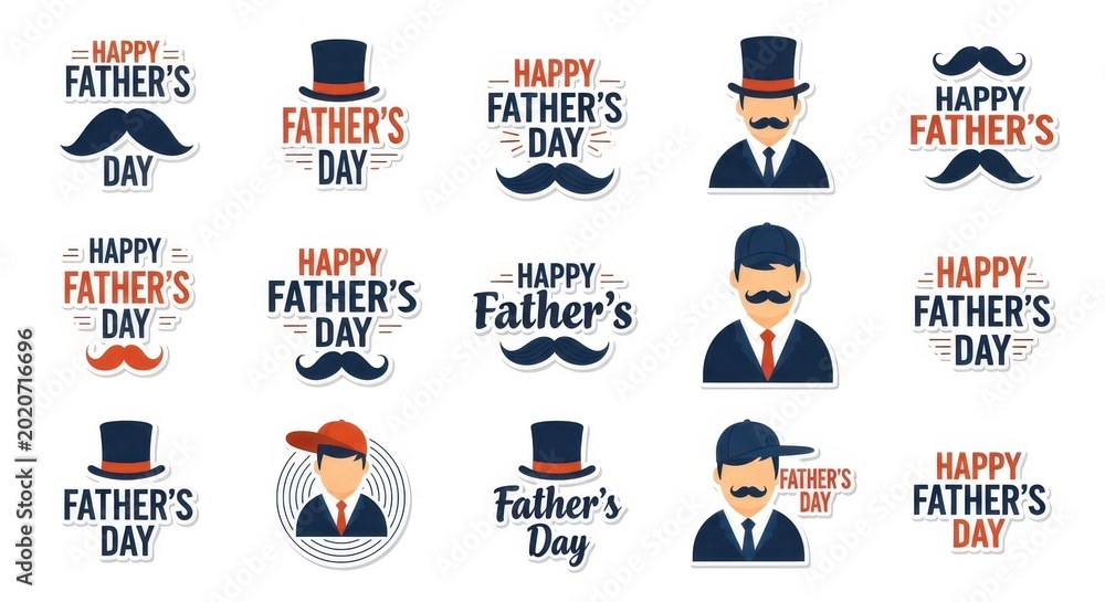 Fototapeta premium Collection of fathers day greeting labels and stickers