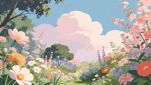 A modern minimalist digital illustration of stylized flowers in soft pastel tones, perfect for elegant background designs.