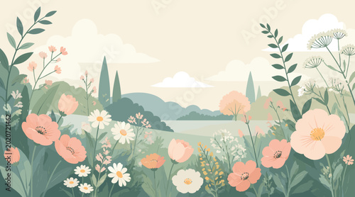 A minimalist floral illustration with a soft peach bloom and muted green leaves, perfect for calm branding and modern interior decor.