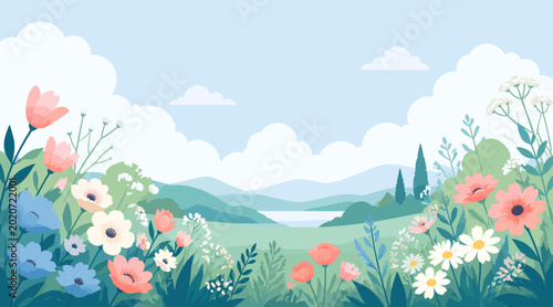 A calming, modern flat-lay digital art piece of a blue blossom, perfect for wellness branding or serene background designs.